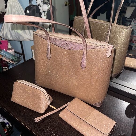 Kate Spade Glittering Tan Tote Bag Set - Picture 1 of 6
